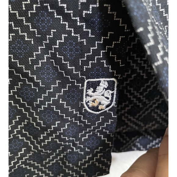 Nat Nast Luxury Originals Men's L Black Silk Shirt Geometric Zigzag Short Sleeve - Picture 6 of 6